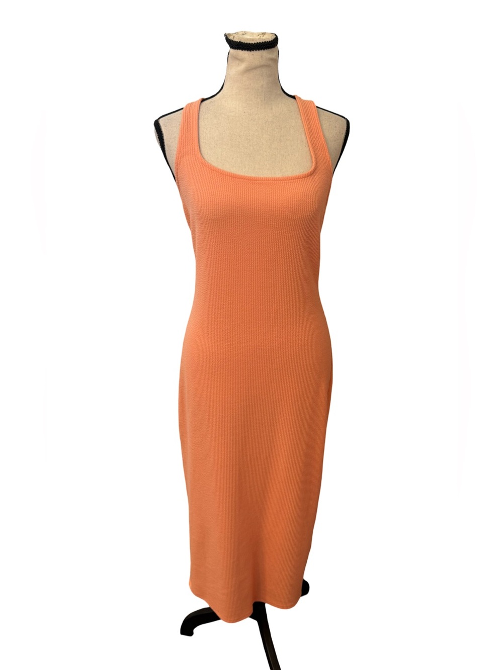 Lovers + Friends Orange Ribbed Knit Midi Dress O Ring Back NWT Women's M